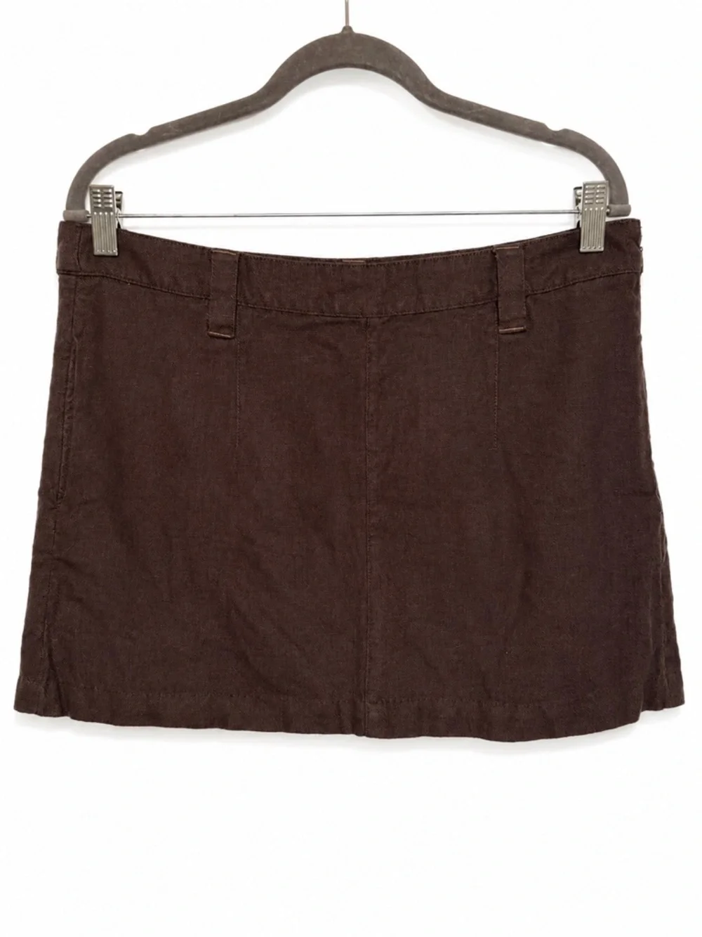 Free People Chocolate Brown Linen Blend Mini Skirt Pockets Size 12 Boho